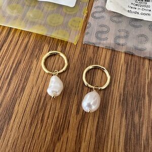 Studs Gold Baroque Pearl Huggie Earrings